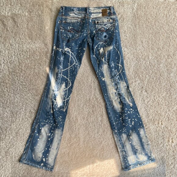 Bebina Jeans Womens 28x34 Acid Wash Splattered Distressed Low Rise Flare Festive - Picture 15 of 15